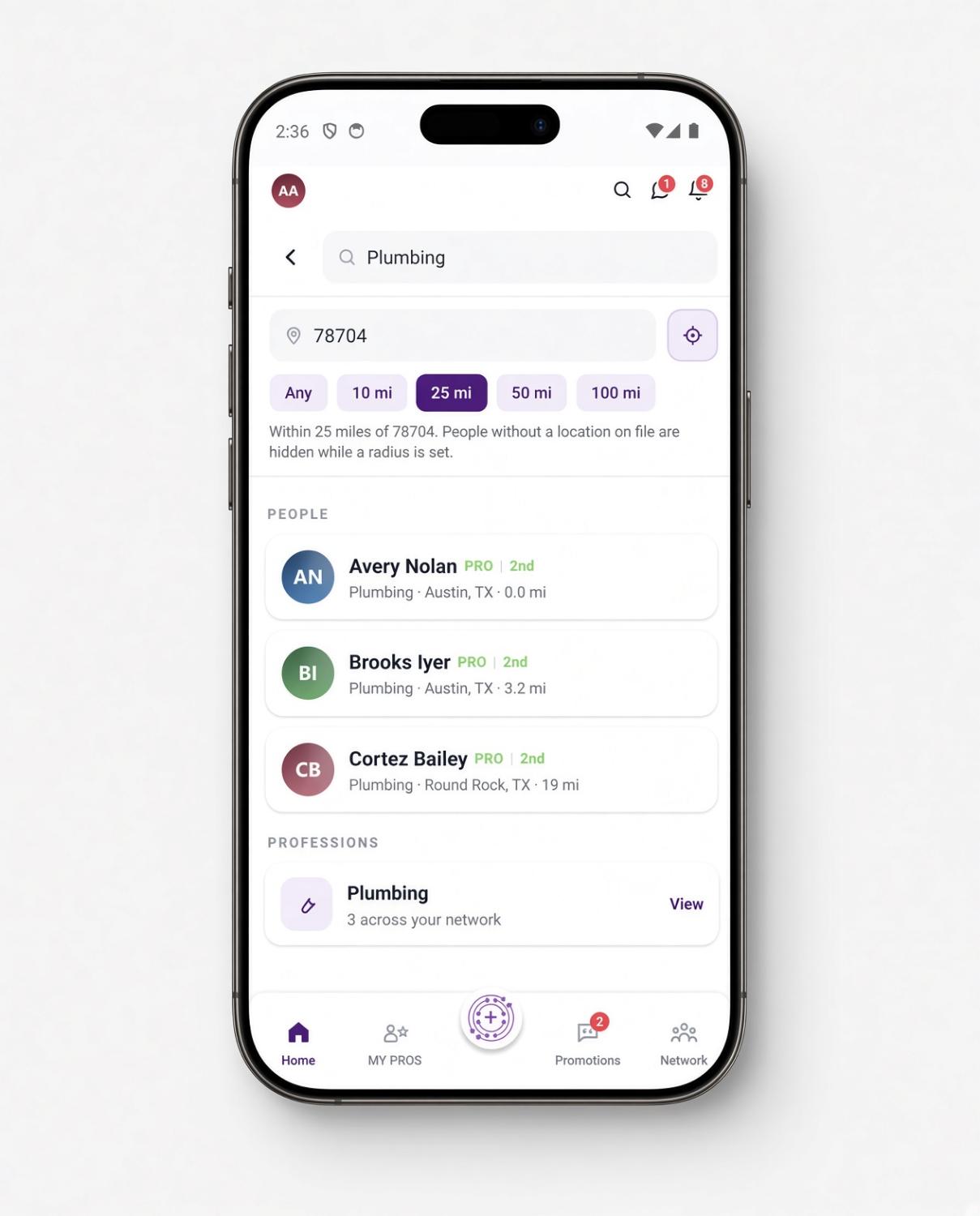 Search trusted plumbers in your network